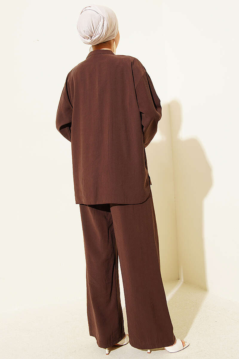 Modal Two-Piece Set with Gold Rivet Buttons - Brown