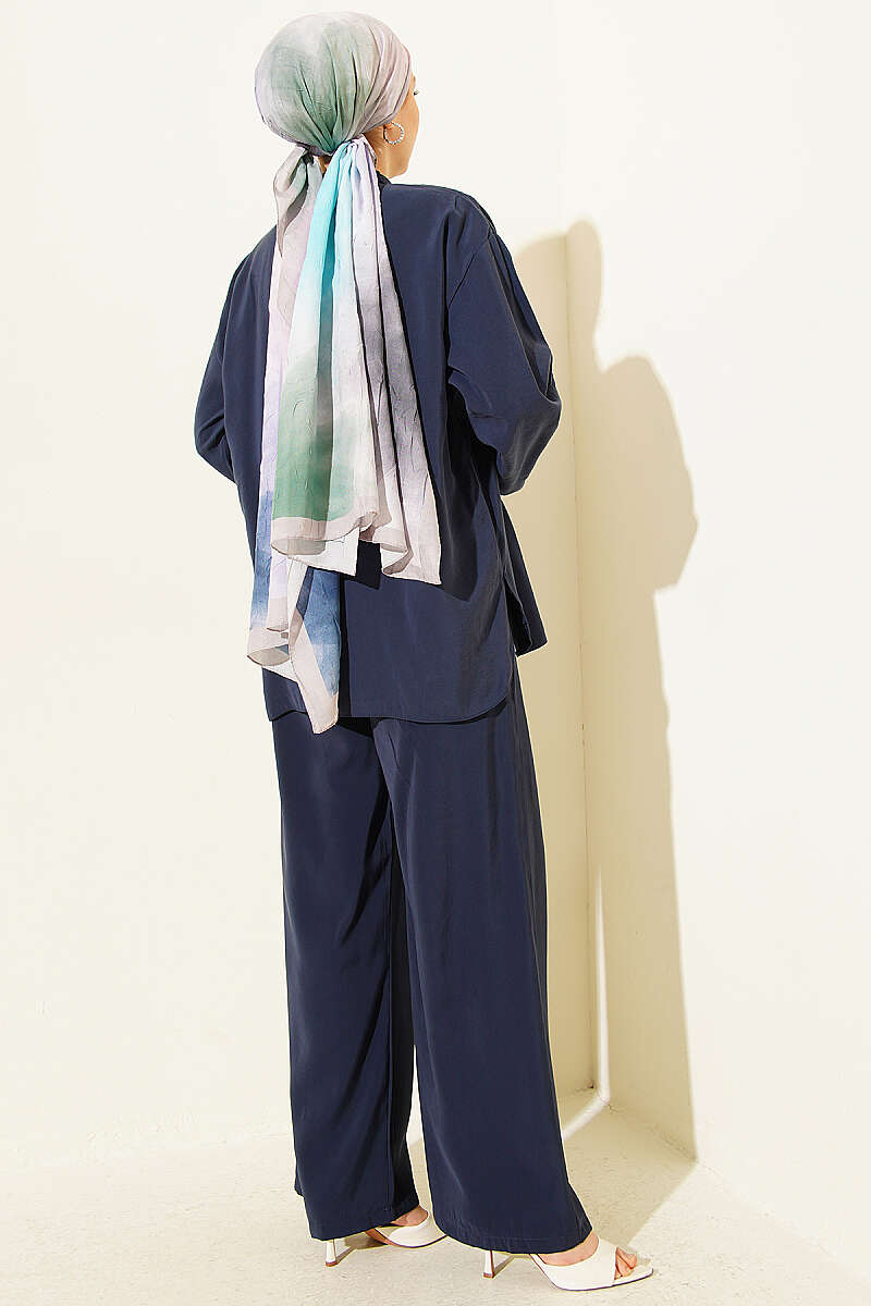 Modal Two-Piece Set with Gold Rivet Buttons - Navy