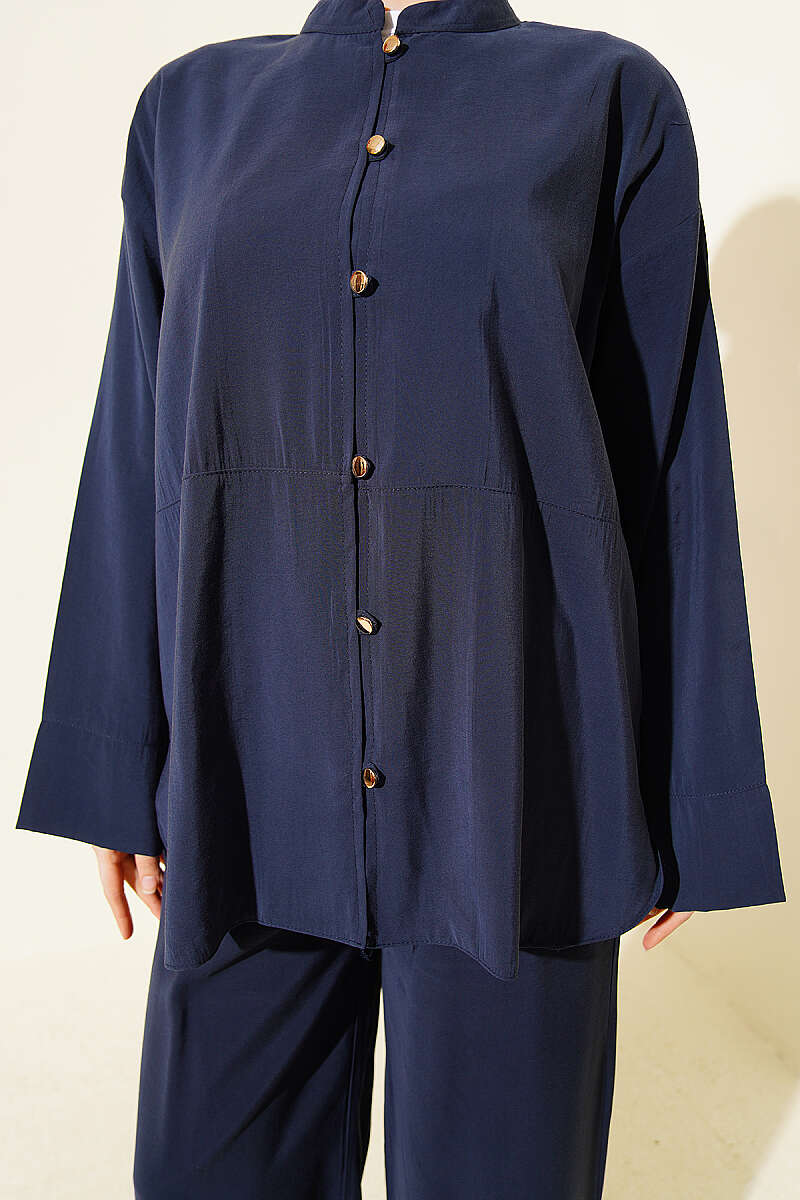 Modal Two-Piece Set with Gold Rivet Buttons - Navy