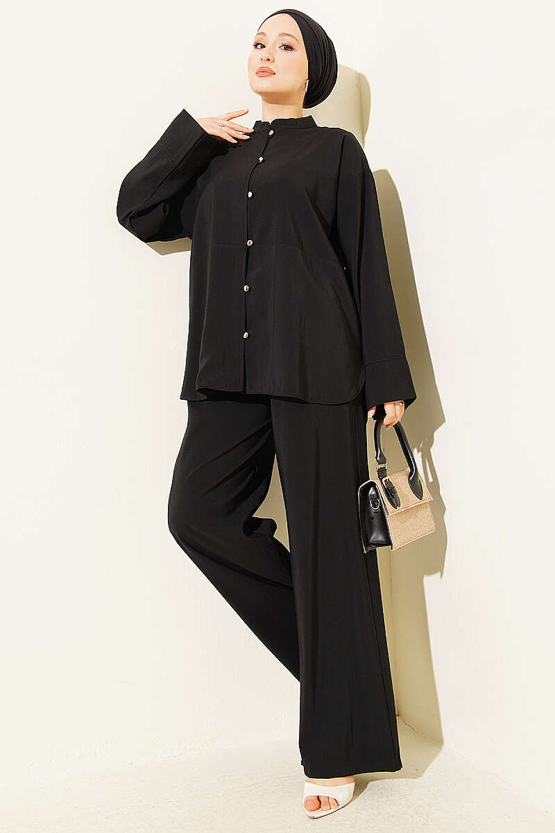 Modal Two-Piece Set with Gold Rivet Buttons - Black