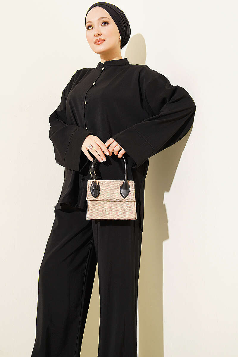 Modal Two-Piece Set with Gold Rivet Buttons - Black