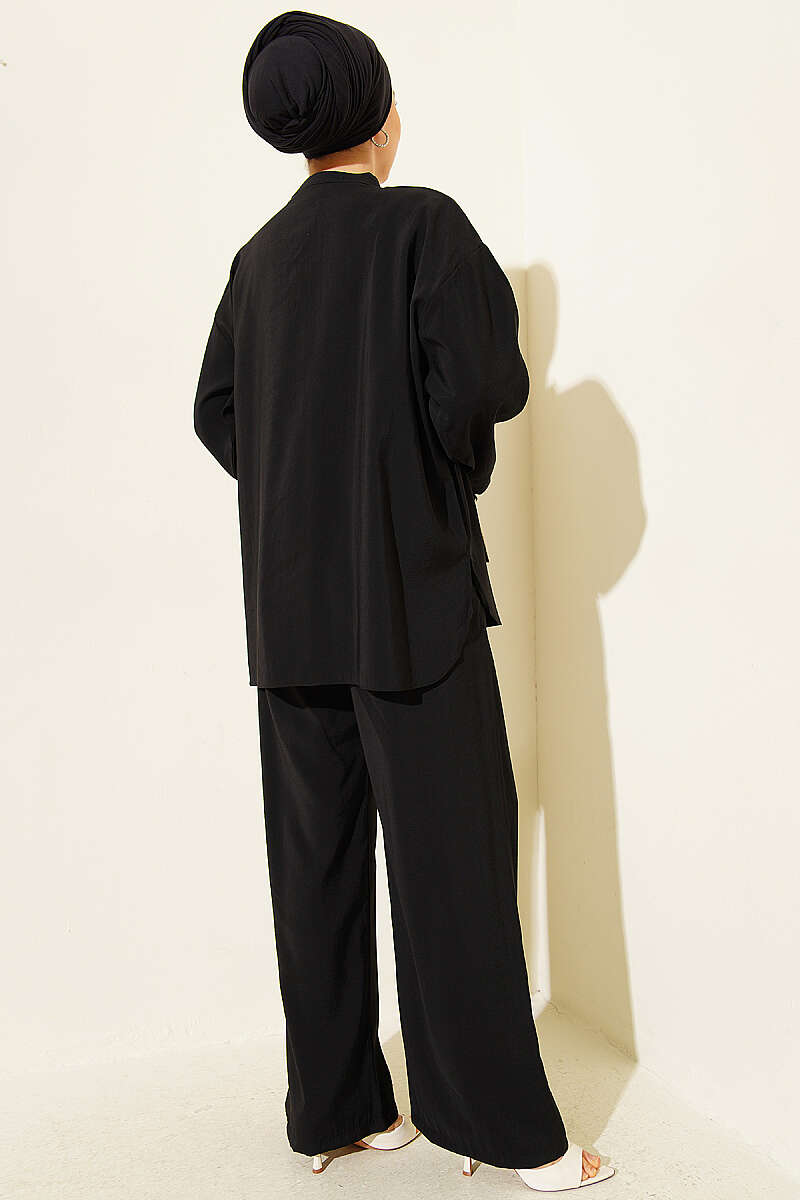 Modal Two-Piece Set with Gold Rivet Buttons - Black