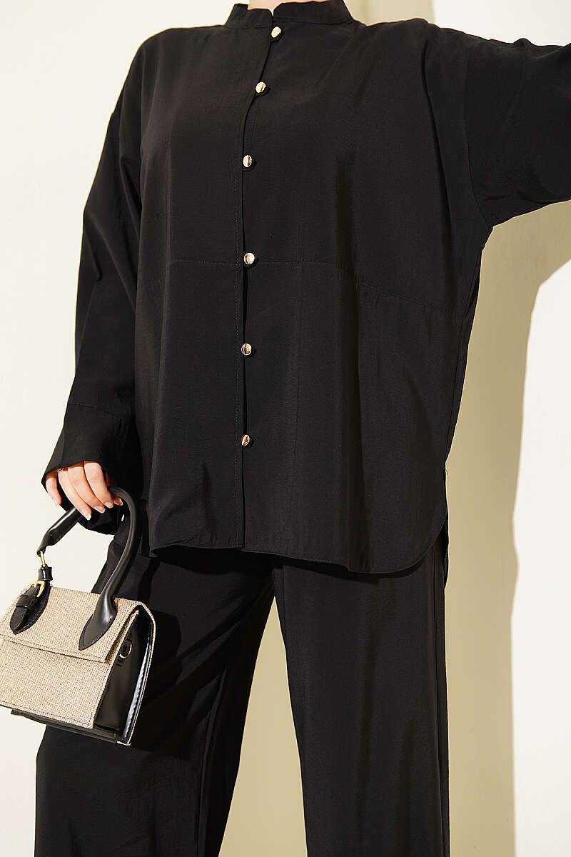 Modal Two-Piece Set with Gold Rivet Buttons - Black