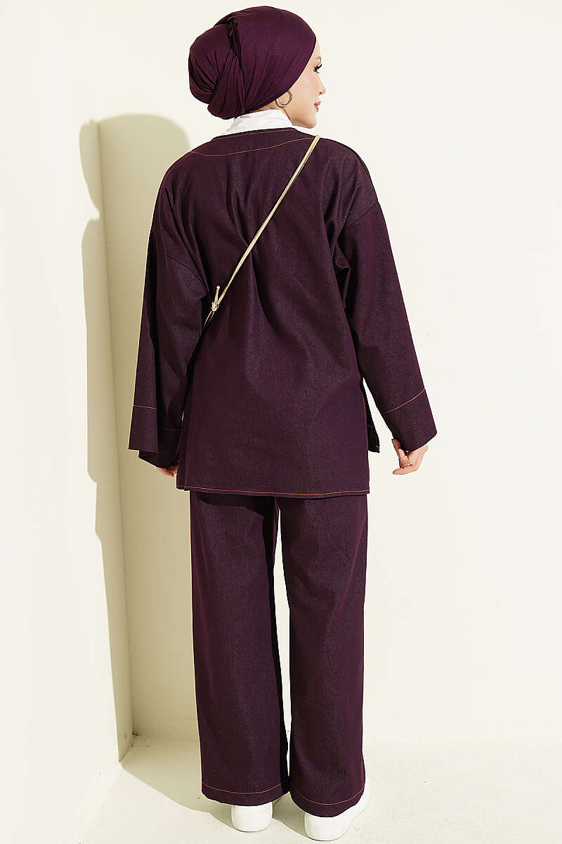 Two-Piece Set with Gold Brooch - Plum