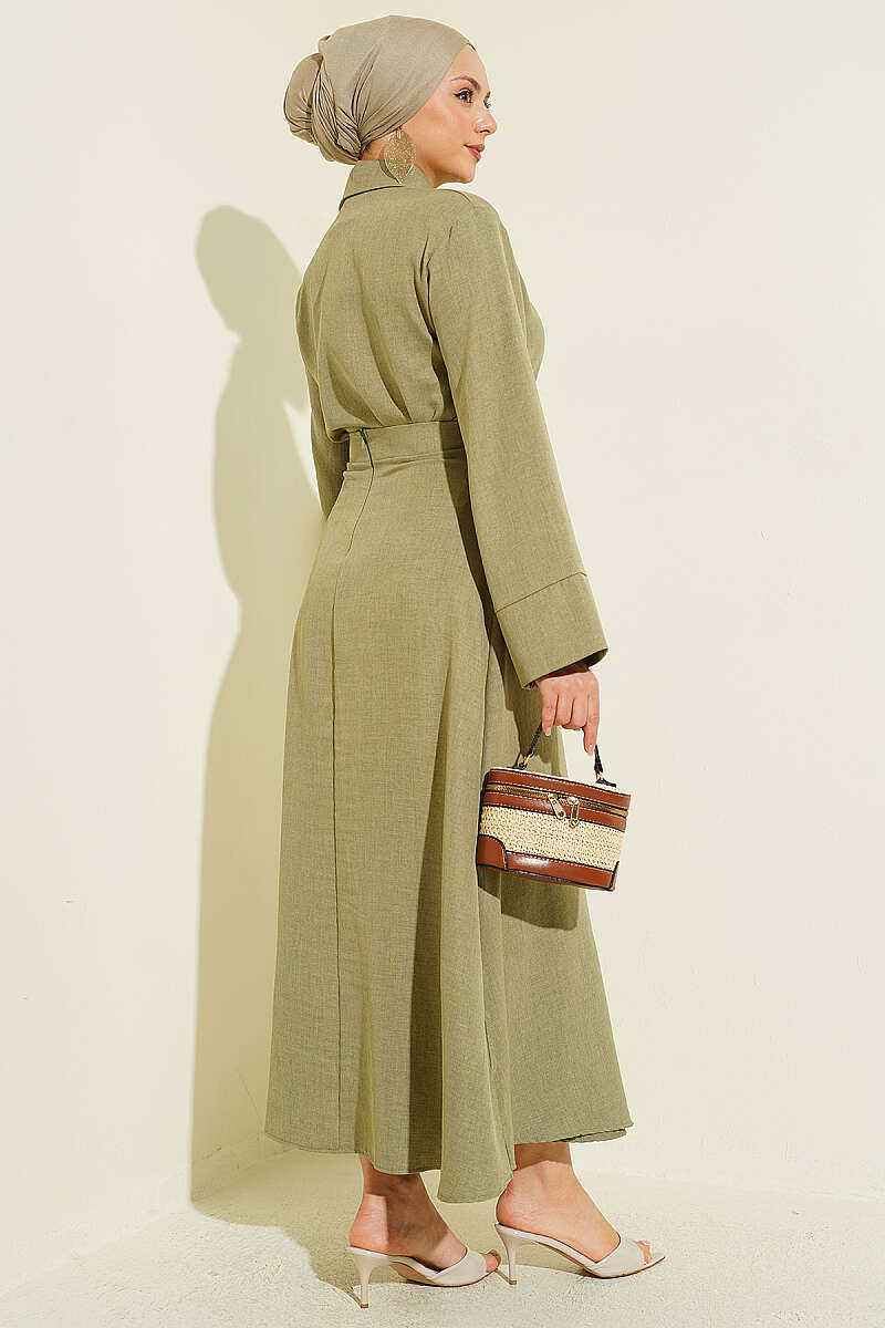 Skirt Set with Gold Flower Accessory - Almond Green
