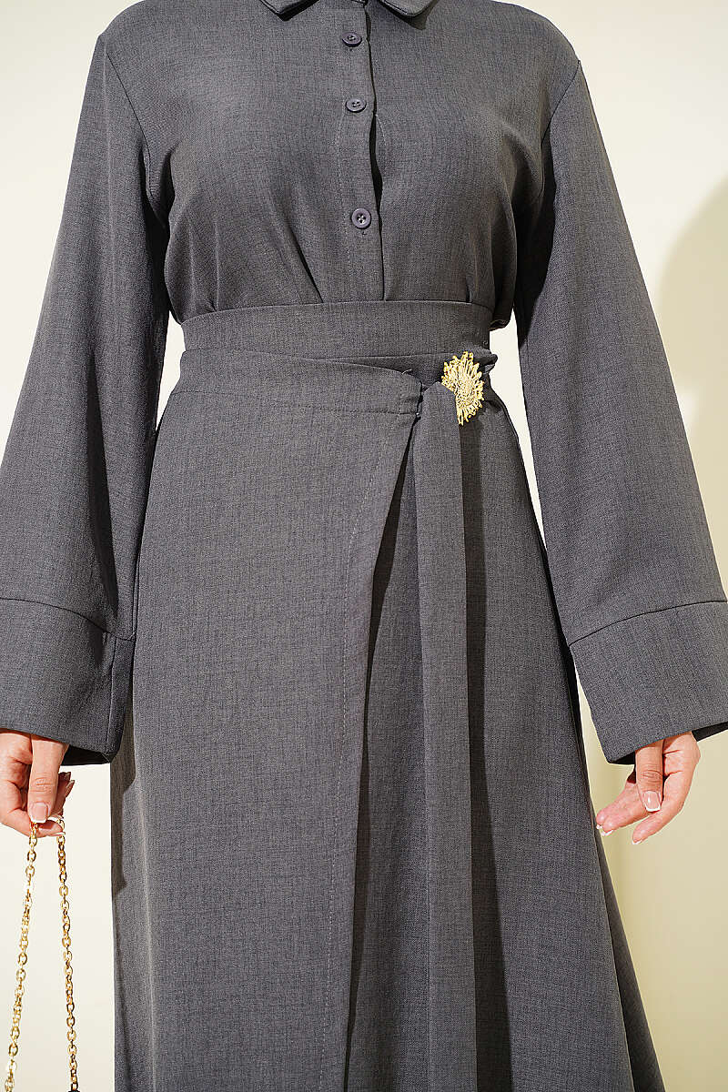 Skirt Set with Gold Flower Accessory - Smoke Grey