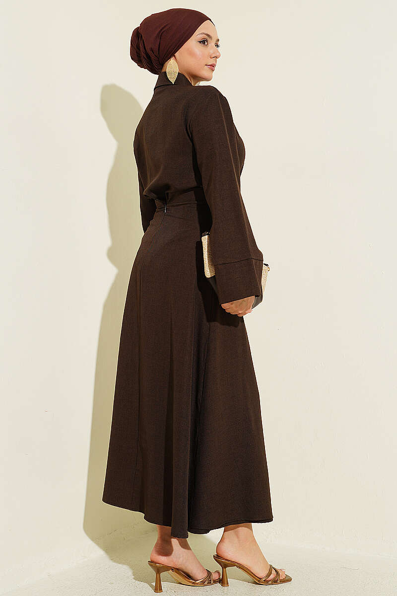 Skirt Set with Gold Flower Accessory - Brown