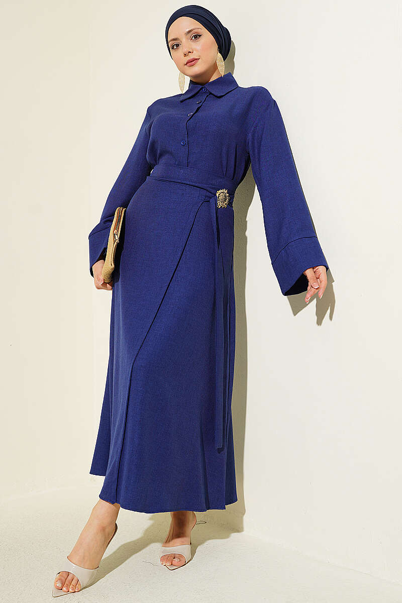 Skirt Set with Gold Flower Accessory - Parliament Blue