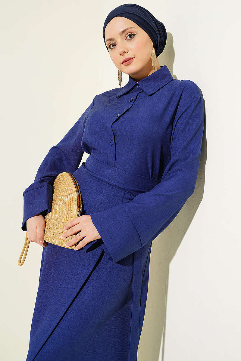 Skirt Set with Gold Flower Accessory - Parliament Blue