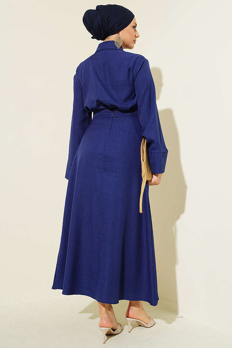 Skirt Set with Gold Flower Accessory - Parliament Blue
