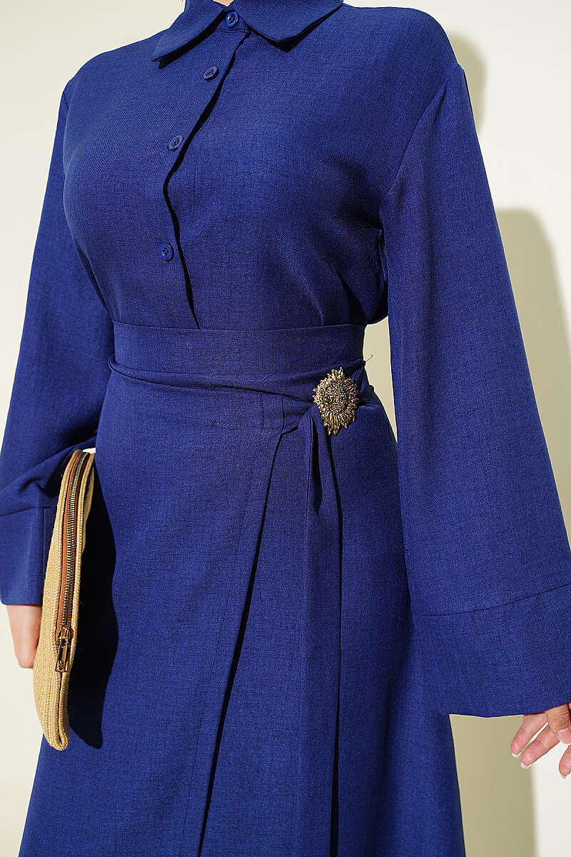 Skirt Set with Gold Flower Accessory - Parliament Blue