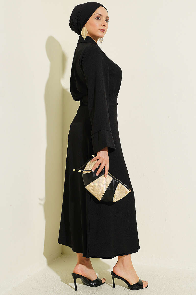 Skirt Set with Gold Flower Accessory - Black