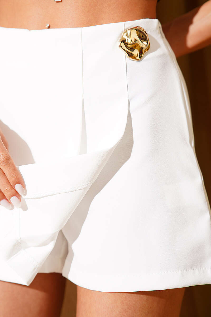 Pleated Skort with Gold Detail - White