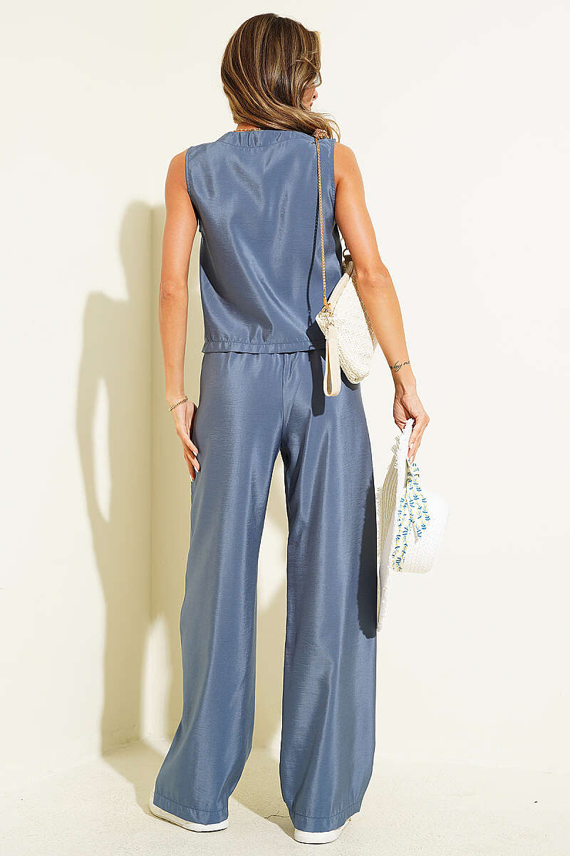 Sleeveless Two-Piece Set with Gold Detail - Indigo