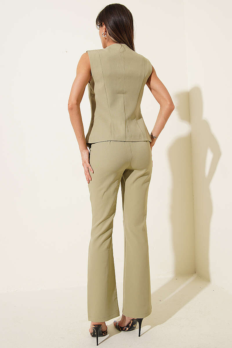 Two-Piece Set with Gold Button Detail - Khaki