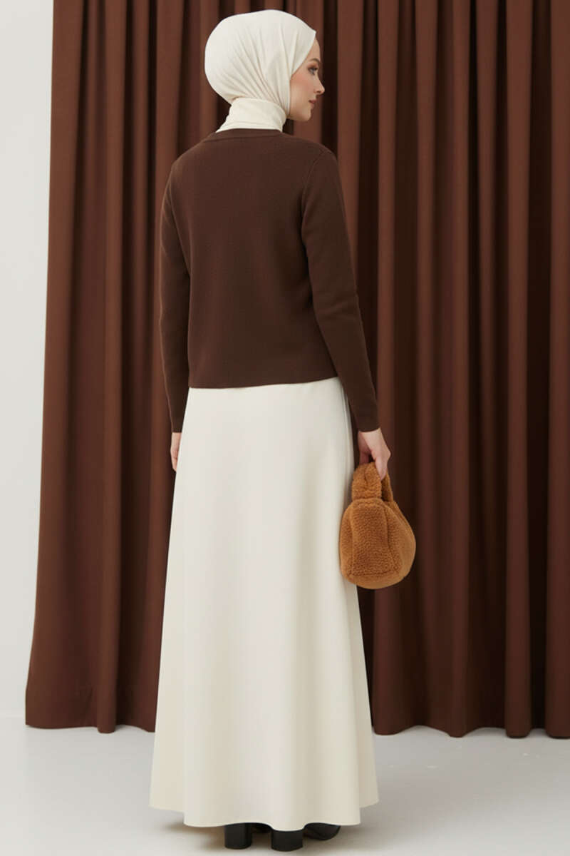 Short Knit Cardigan with Gold Buttons - Brown