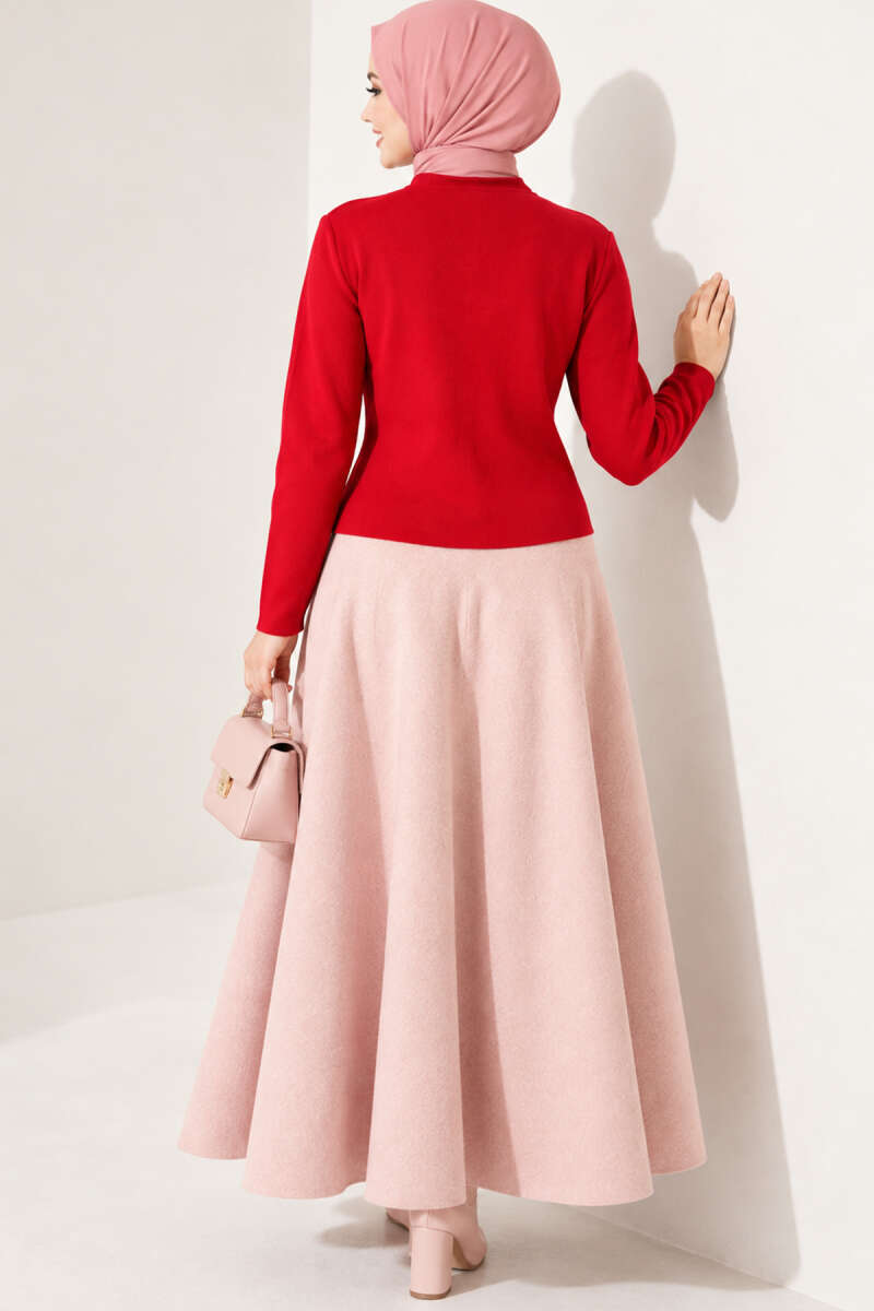 Short Knit Cardigan with Gold Buttons - Red