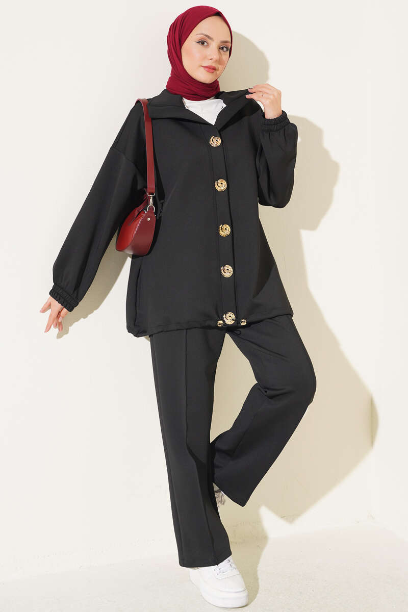 Gold-Button Set with Elastic Cuffs - Black
