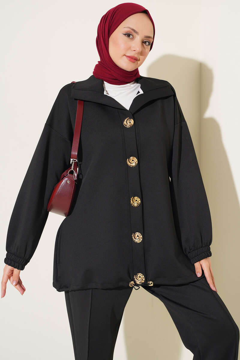 Gold-Button Set with Elastic Cuffs - Black