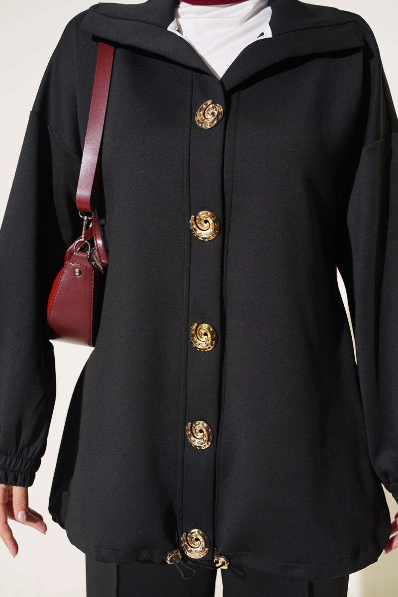 Gold-Button Set with Elastic Cuffs - Black