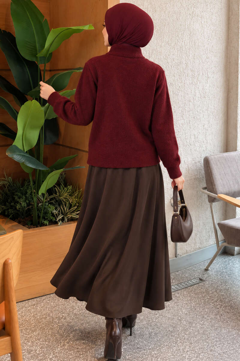 Knit Cardigan with Gold Button Detail - Burgundy