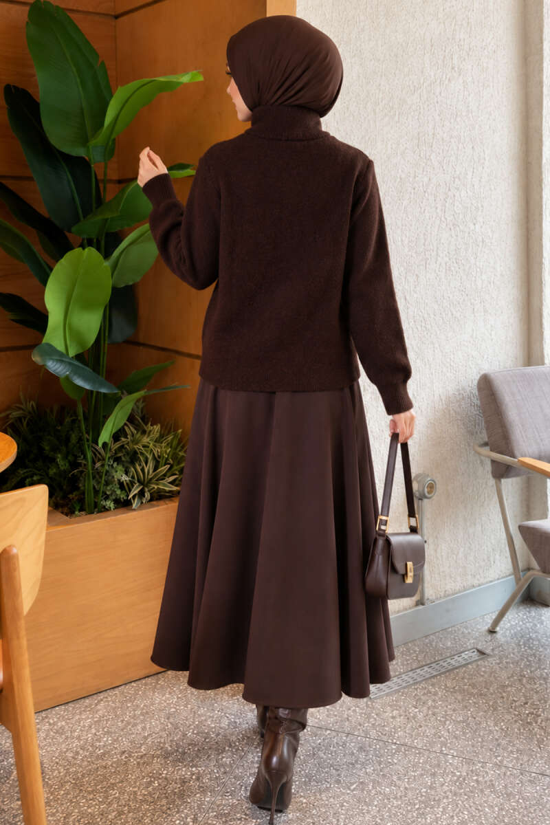 Knit Cardigan with Gold Button Detail - Brown