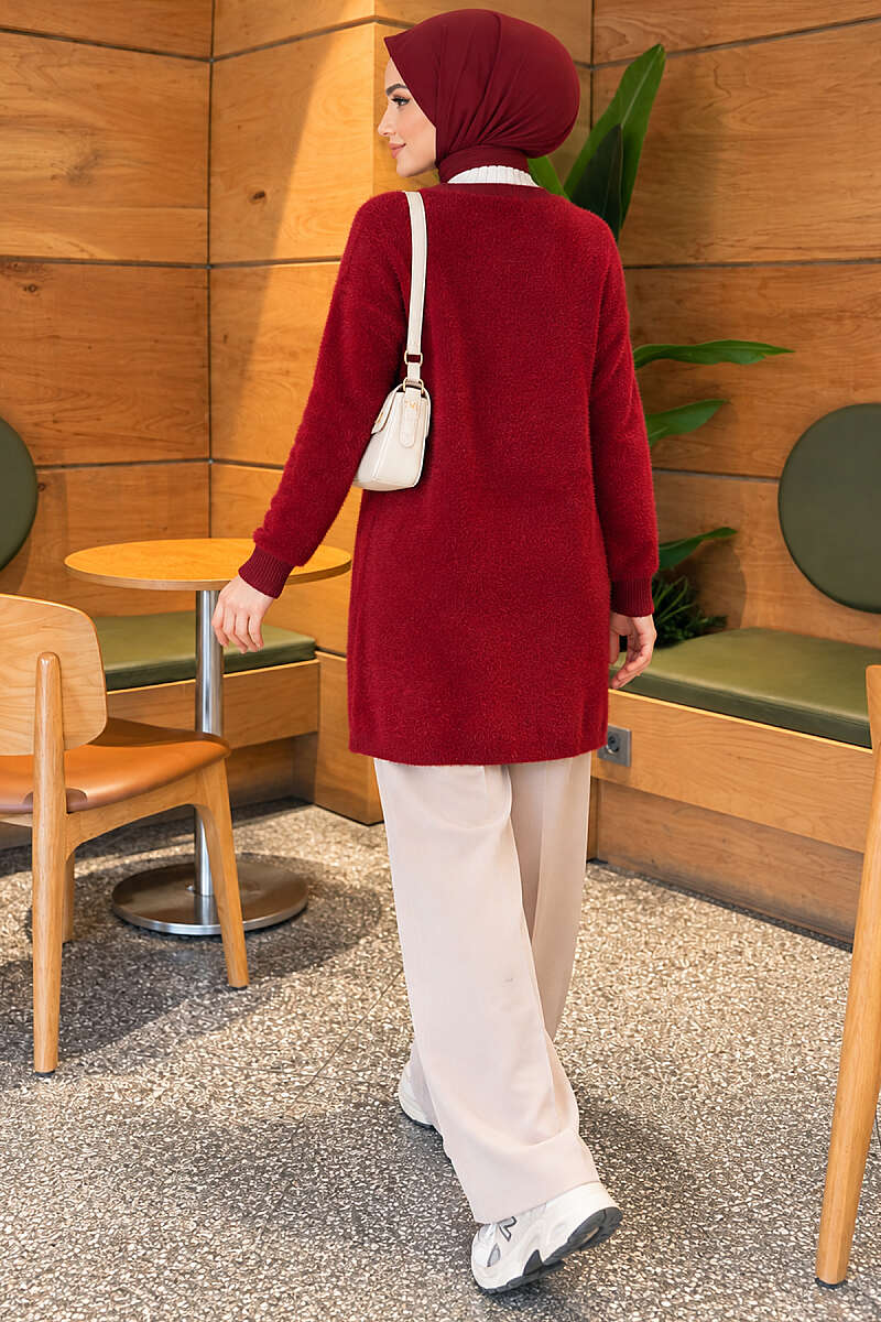 Angora Cardigan with Gold Buttons - Burgundy