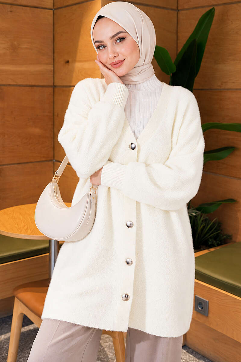 Angora Cardigan with Gold Buttons - Ecru