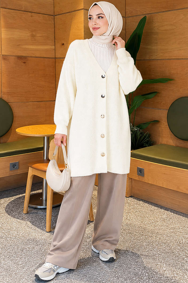 Angora Cardigan with Gold Buttons - Ecru