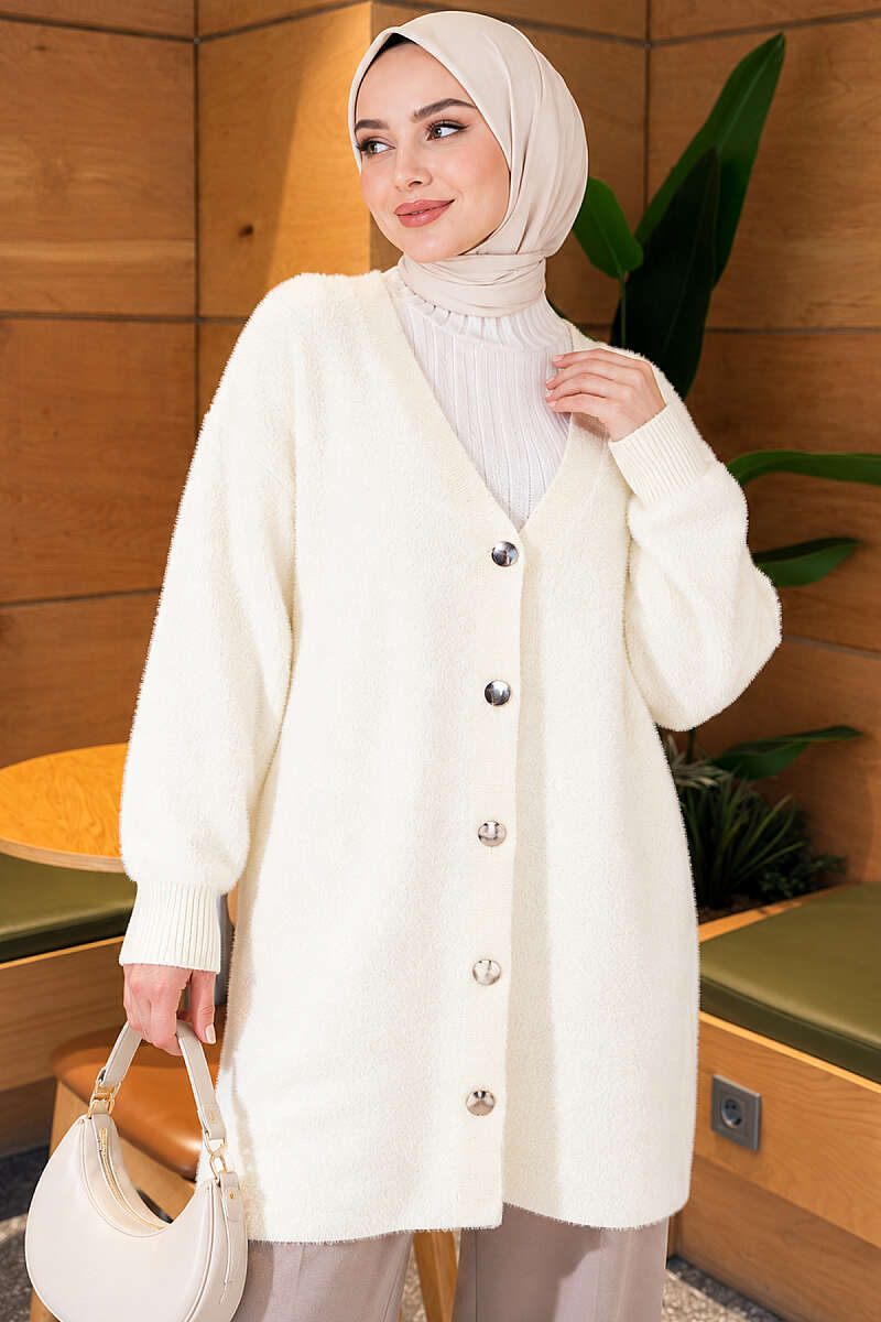 Angora Cardigan with Gold Buttons - Ecru
