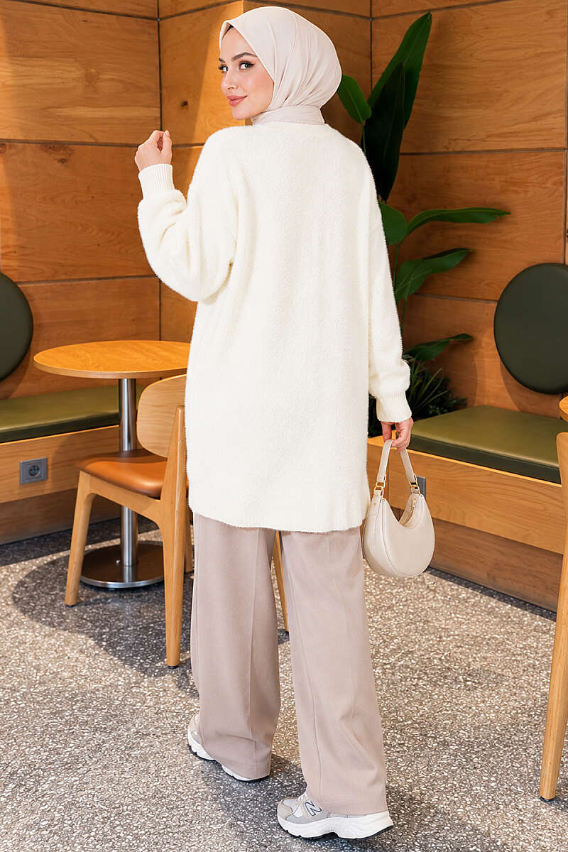Angora Cardigan with Gold Buttons - Ecru
