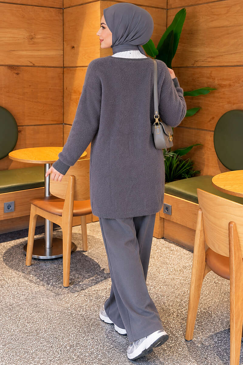 Angora Cardigan with Gold Buttons - Smoke Grey