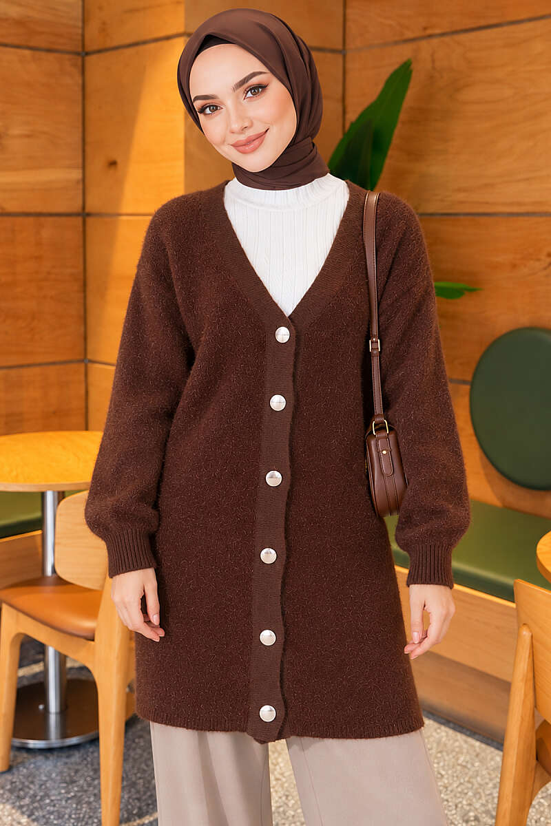 Angora Cardigan with Gold Buttons - Brown