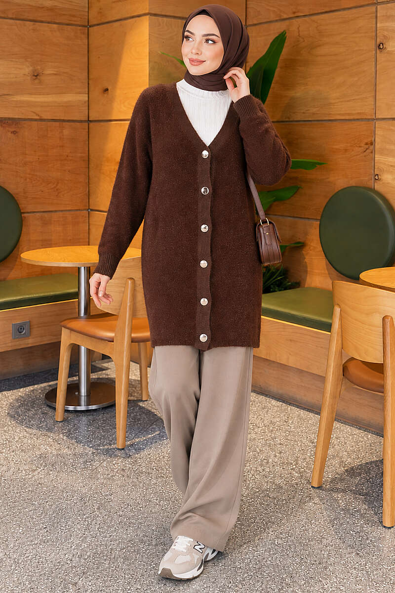 Angora Cardigan with Gold Buttons - Brown