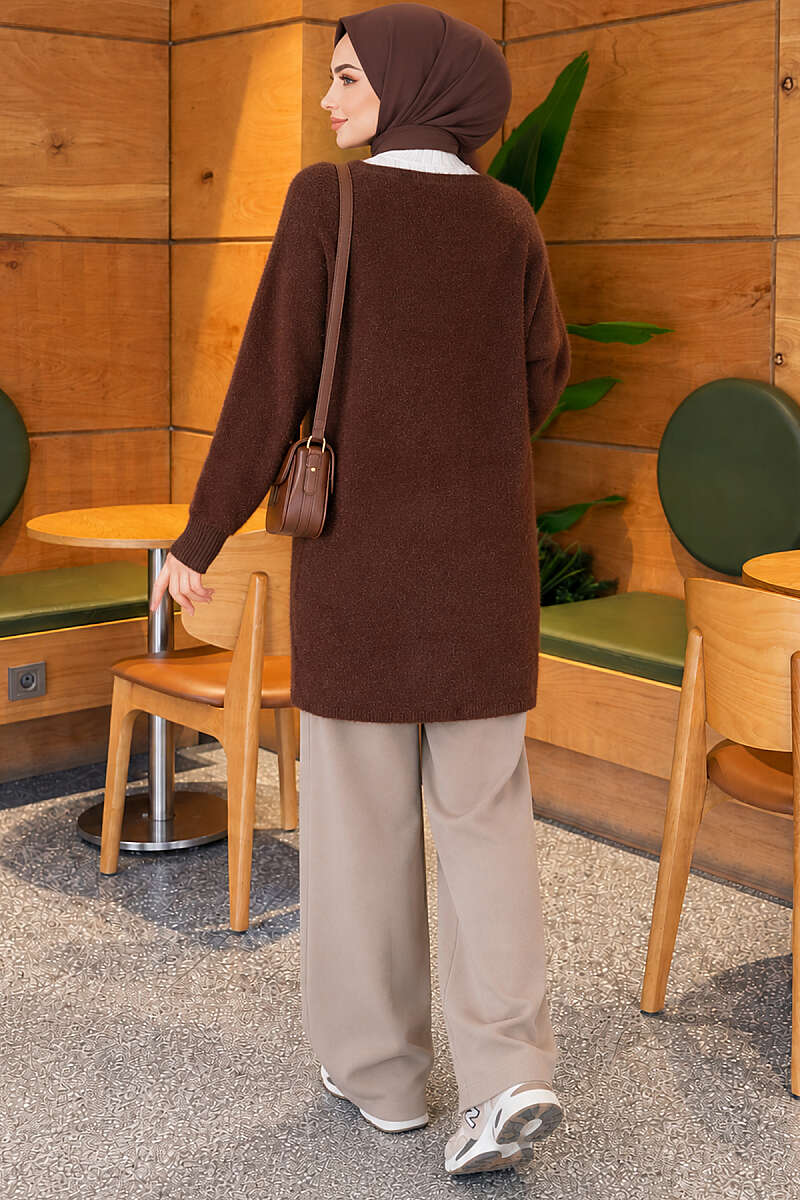 Angora Cardigan with Gold Buttons - Brown
