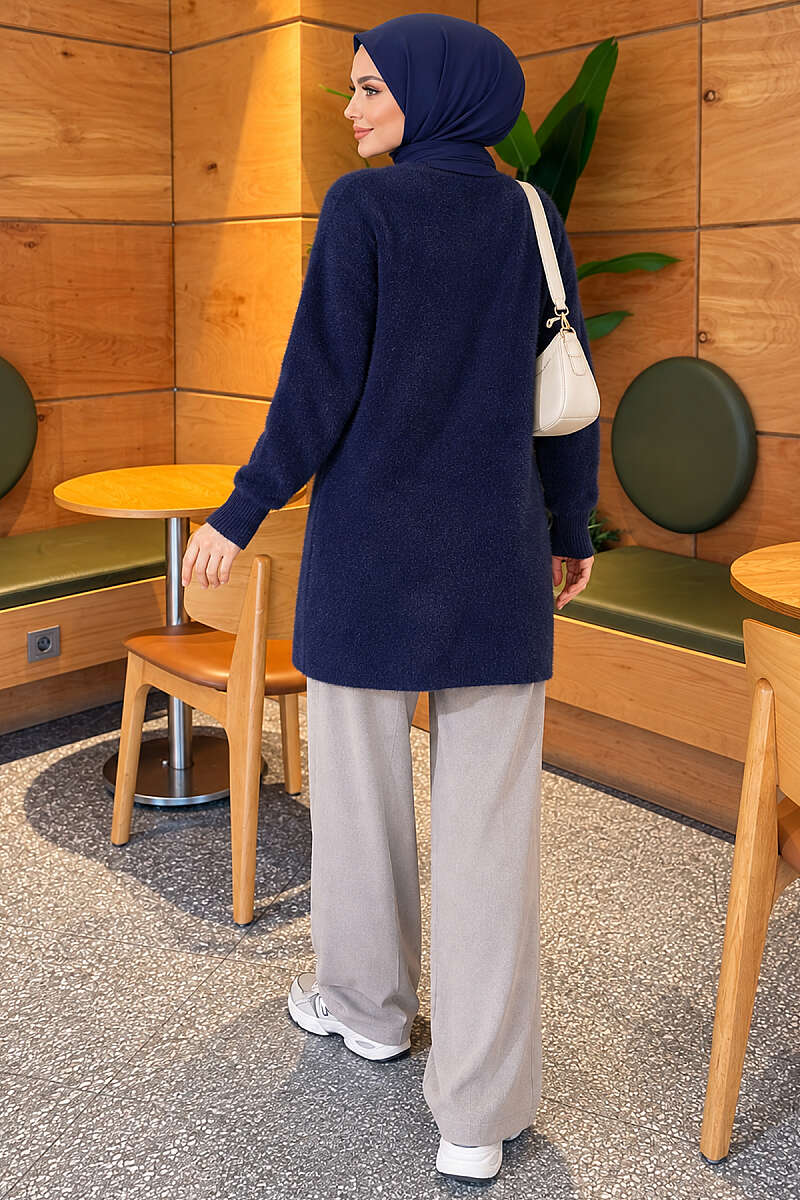 Angora Cardigan with Gold Buttons - Navy