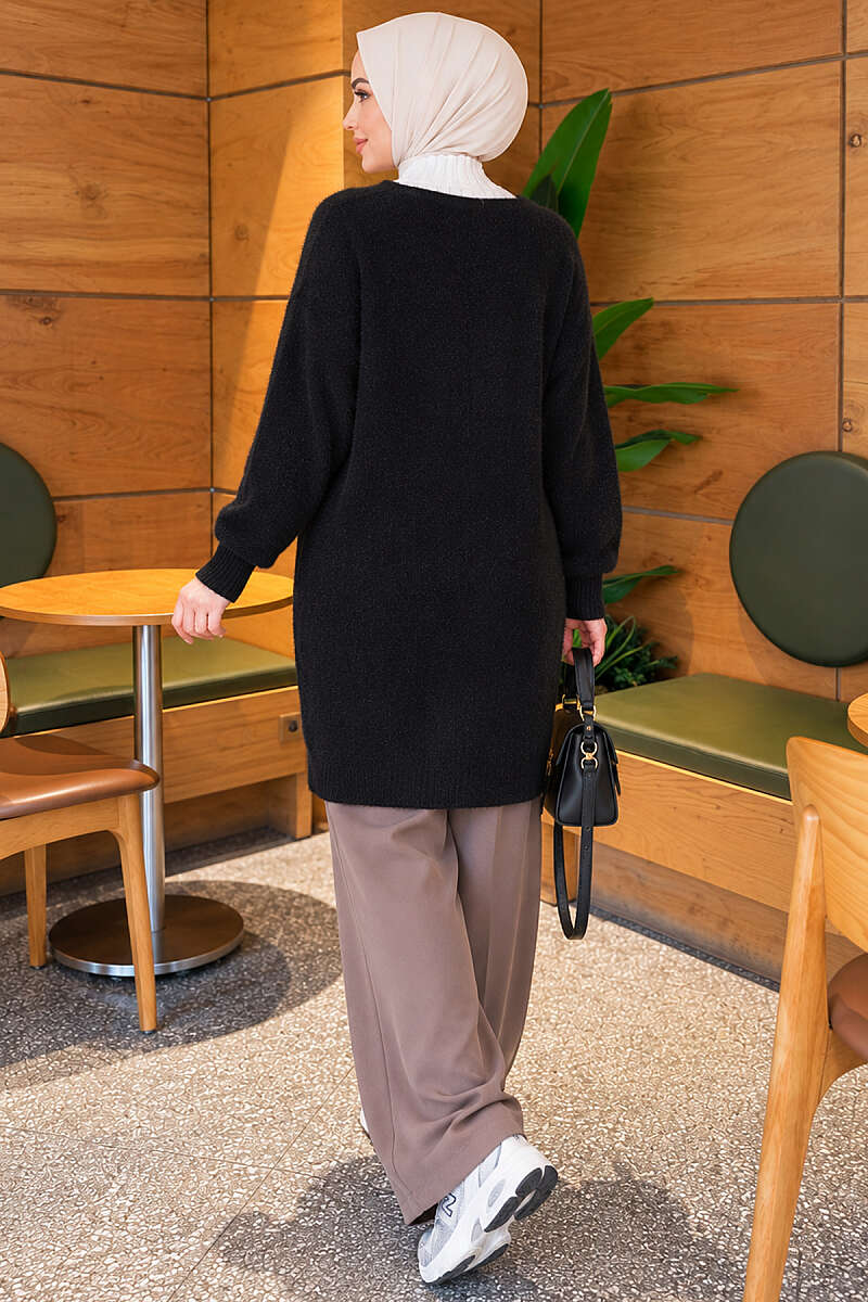 Angora Cardigan with Gold Buttons - Black
