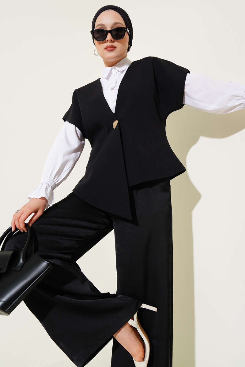 Basic Vest with Gold Buttons - Black
