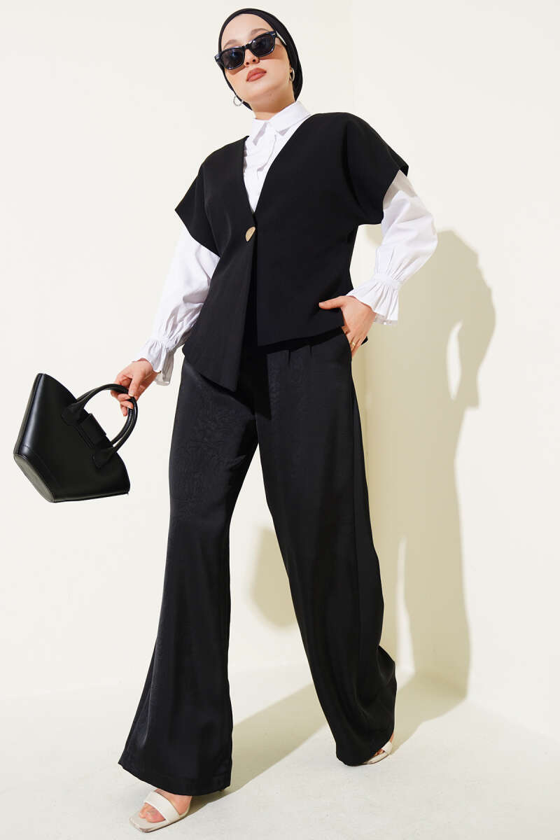 Basic Vest with Gold Buttons - Black