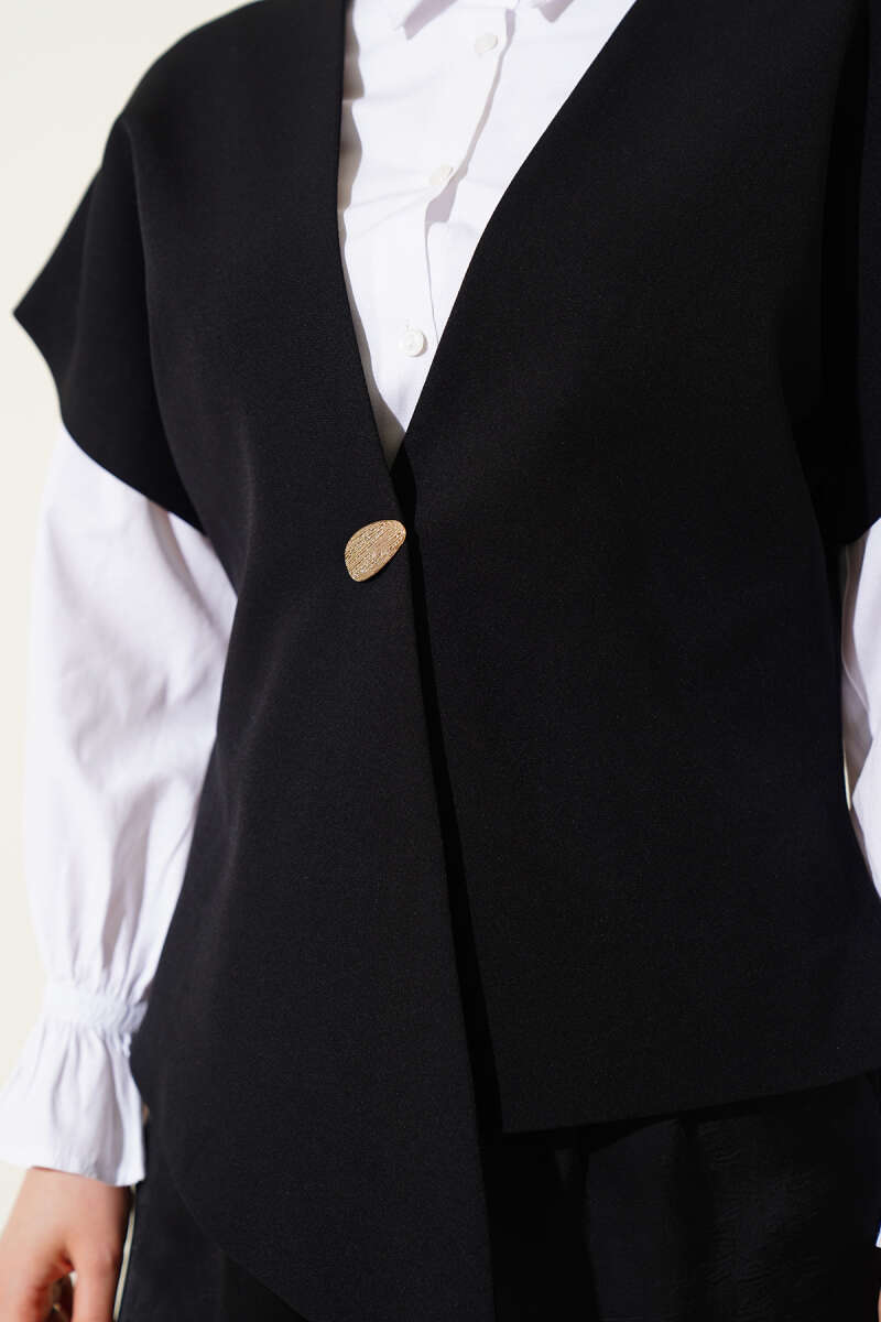 Basic Vest with Gold Buttons - Black