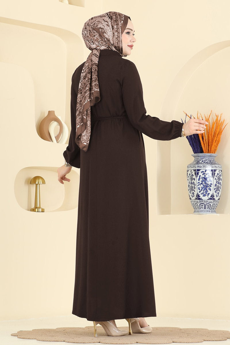 Dress with Gold Buttons - Brown