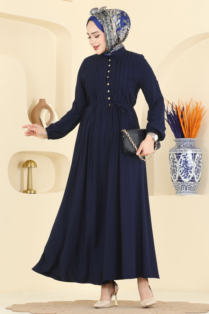 Dress with Gold Buttons - Dark Navy