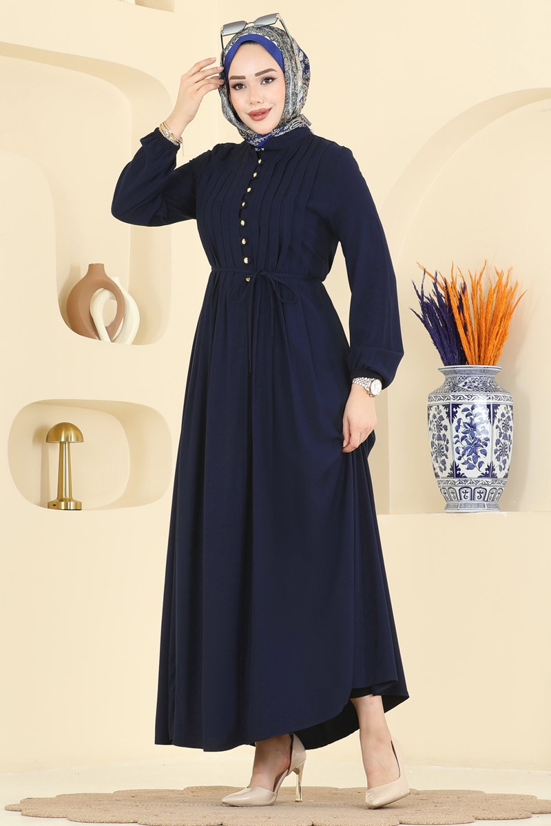 Dress with Gold Buttons - Dark Navy