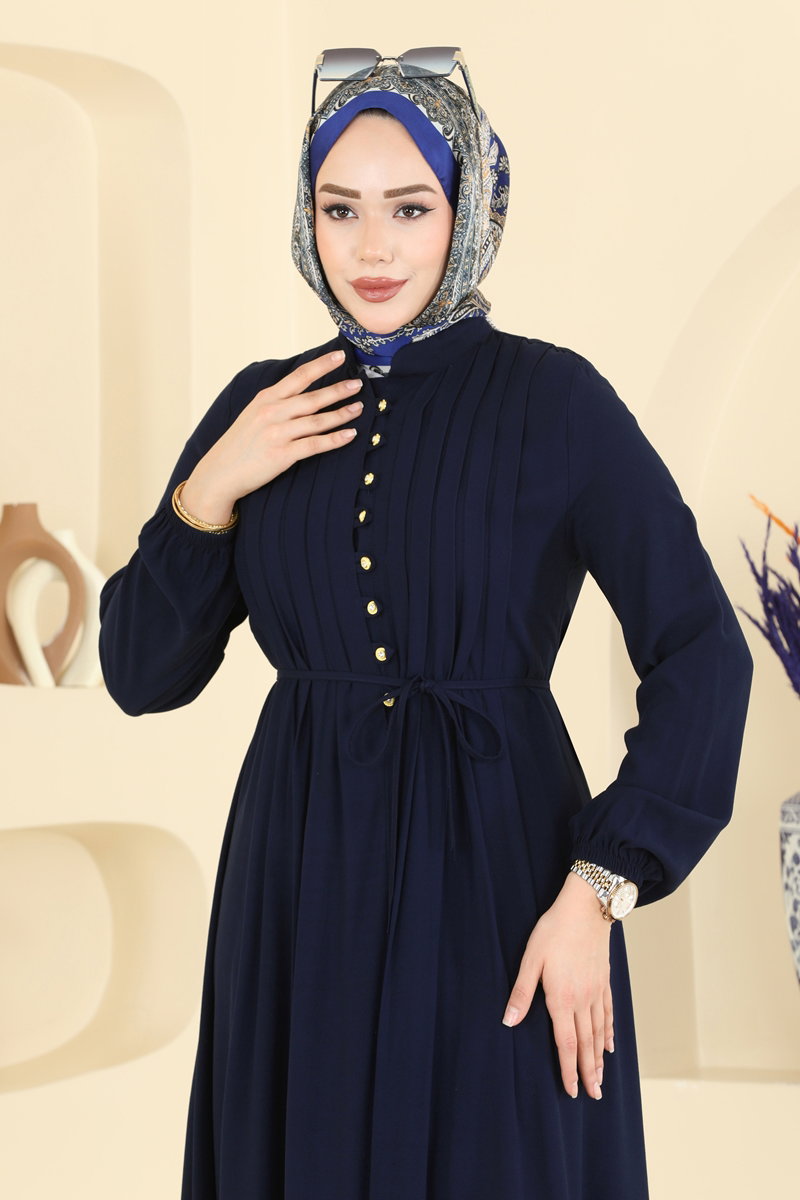 Dress with Gold Buttons - Dark Navy