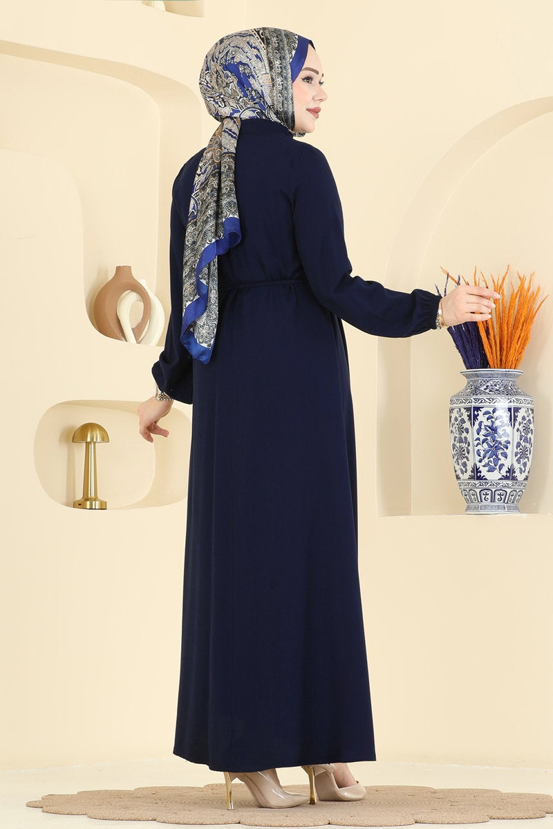 Dress with Gold Buttons - Dark Navy