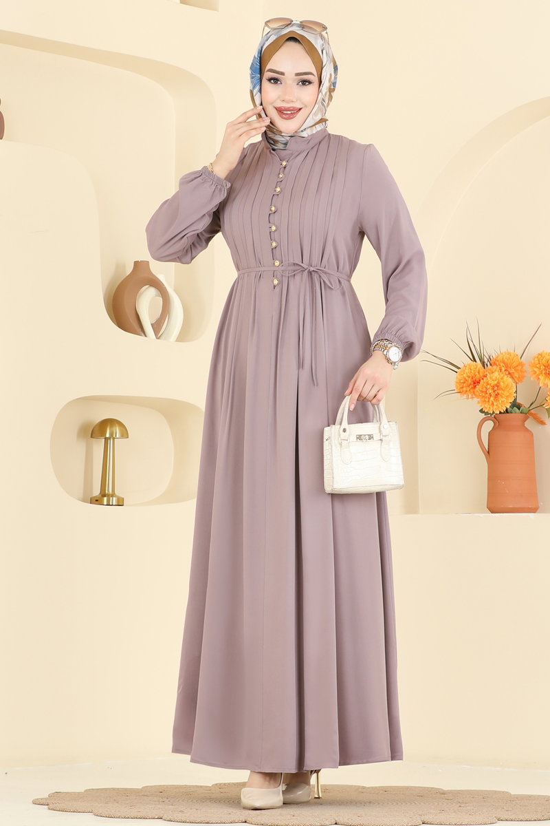 Dress with Gold Buttons - Mink