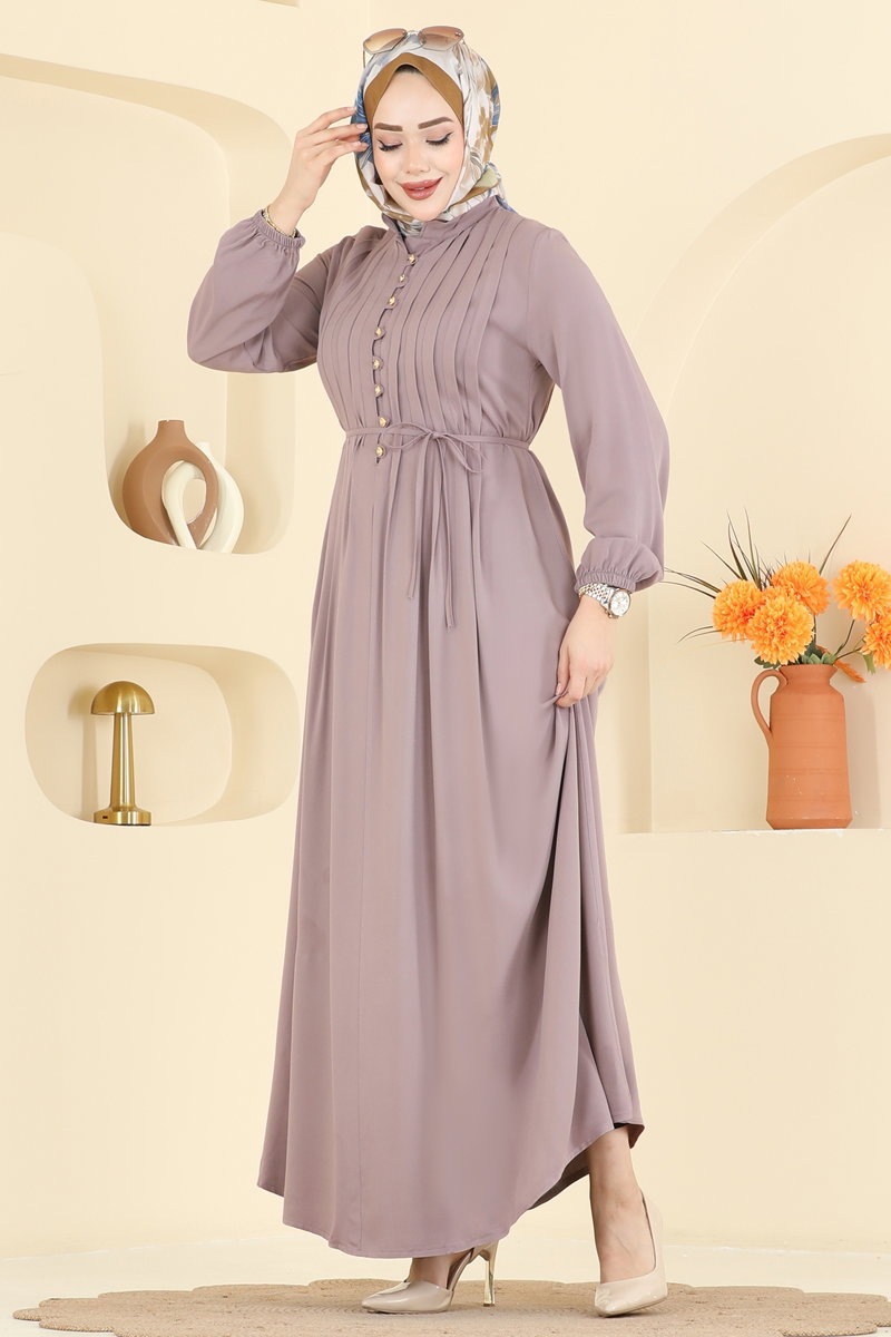 Dress with Gold Buttons - Mink