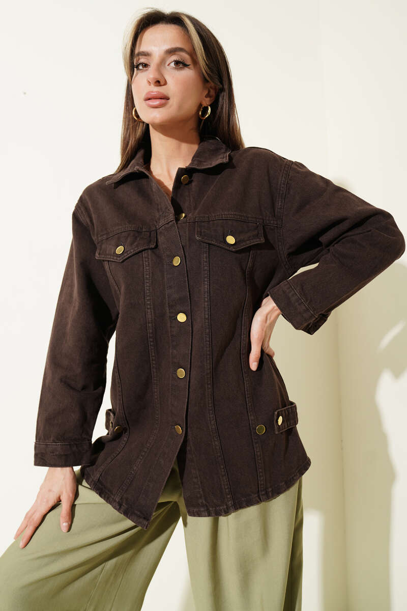 Pocket Jacket with Gold Buttons - Brown