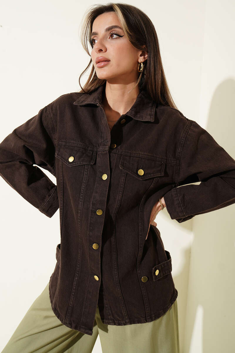Pocket Jacket with Gold Buttons - Brown