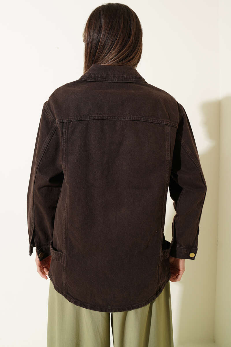 Pocket Jacket with Gold Buttons - Brown
